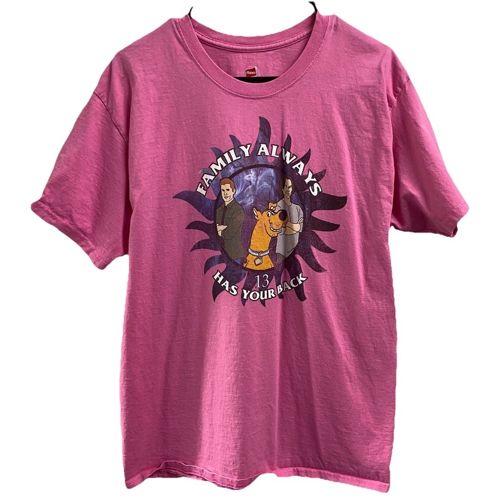 Supernatural Series Womens Sam&Dean Winchester W/Scooby-Doo! Pink T-shirt Sz. L